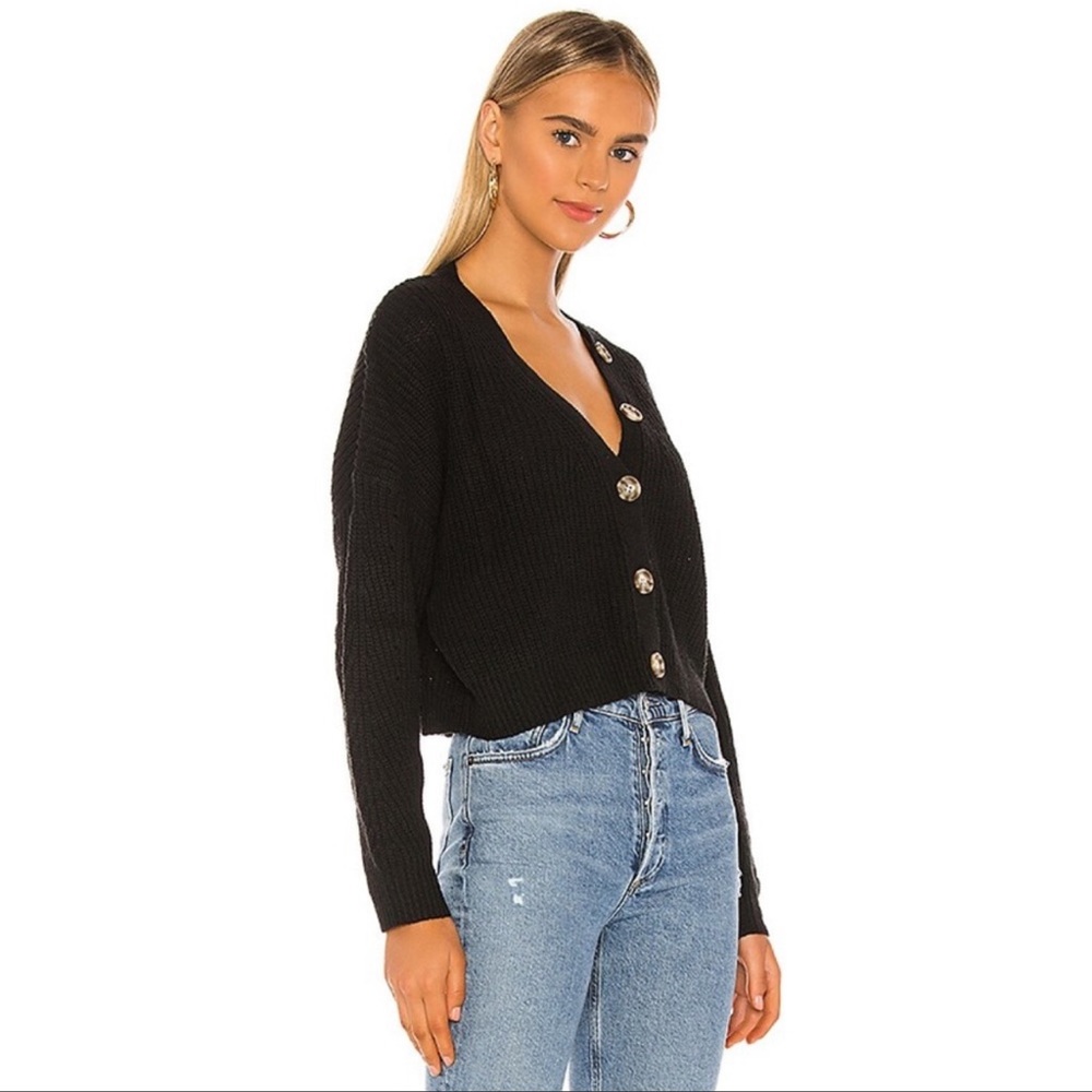 Line & Dot ‘Scarlett’ Black Cropped Cardigan from Revolve | Size XS